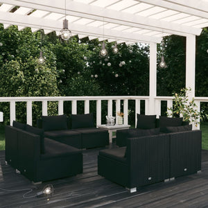 vidaXL 8-piece Garden Lounge Set with Cushions Poly Rattan Black