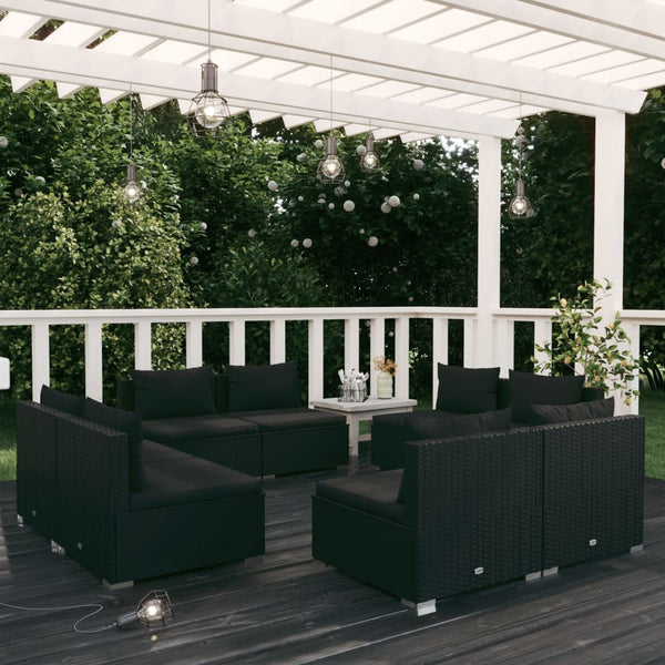 vidaXL 8-piece Garden Lounge Set with Cushions Poly Rattan Black
