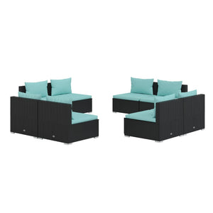 vidaXL 8-piece Garden Lounge Set with Cushions Poly Rattan Black