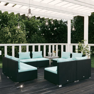 vidaXL 8-piece Garden Lounge Set with Cushions Poly Rattan Black