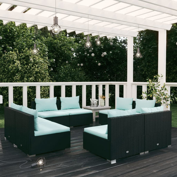 vidaXL 8-piece Garden Lounge Set with Cushions Poly Rattan Black