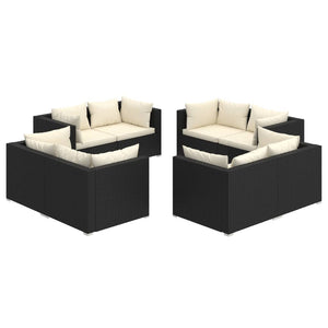 vidaXL 8-piece Garden Lounge Set with Cushions Poly Rattan Black