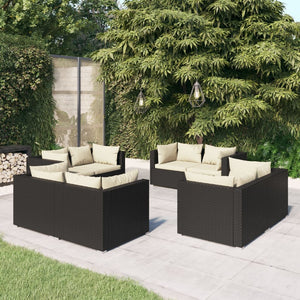 vidaXL 8-piece Garden Lounge Set with Cushions Poly Rattan Black