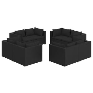 vidaXL 8-piece Garden Lounge Set with Cushions Poly Rattan Black
