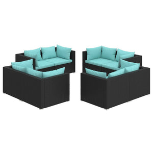 vidaXL 8-piece Garden Lounge Set with Cushions Poly Rattan Black