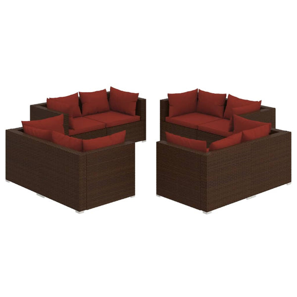 vidaXL 8-Piece Garden Lounge Set with Cushions Poly Rattan Brown