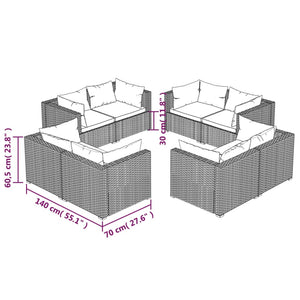 vidaXL 8-Piece Garden Lounge Set with Cushions Poly Rattan Brown