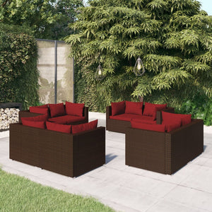 vidaXL 8-Piece Garden Lounge Set with Cushions Poly Rattan Brown