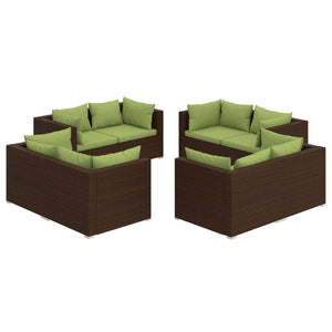 vidaXL 8-Piece Garden Lounge Set with Cushions Poly Rattan Brown