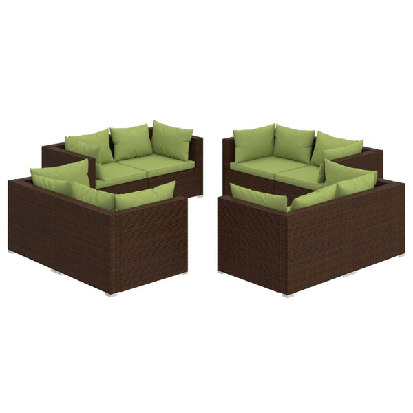 vidaXL 8-Piece Garden Lounge Set with Cushions Poly Rattan Brown
