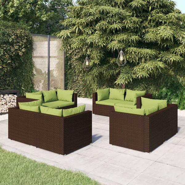 vidaXL 8-Piece Garden Lounge Set with Cushions Poly Rattan Brown