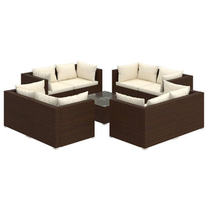 vidaXL 9-piece Garden Lounge Set with Cushions Poly Rattan Brown