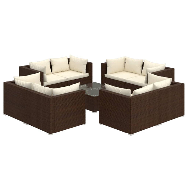 vidaXL 9-piece Garden Lounge Set with Cushions Poly Rattan Brown