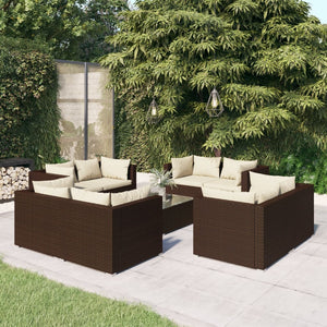 vidaXL 9-piece Garden Lounge Set with Cushions Poly Rattan Brown