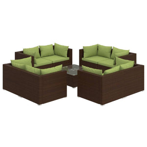 vidaXL 9-piece Garden Lounge Set with Cushions Poly Rattan Brown
