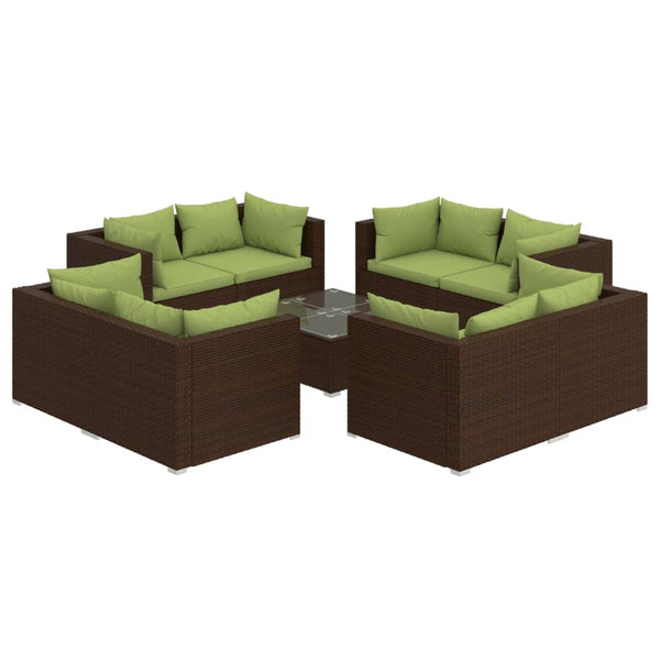vidaXL 9-piece Garden Lounge Set with Cushions Poly Rattan Brown