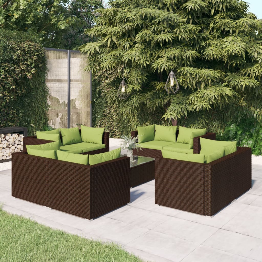 vidaXL 9-piece Garden Lounge Set with Cushions Poly Rattan Brown