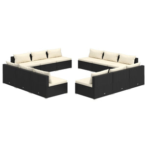 vidaXL 12-Piece Garden Lounge Set with Cushions Poly Rattan Black