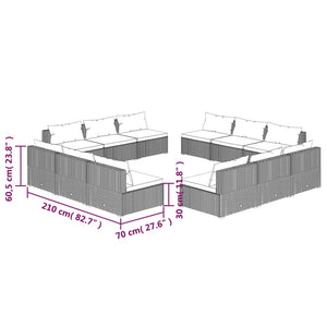 vidaXL 12-Piece Garden Lounge Set with Cushions Poly Rattan Black