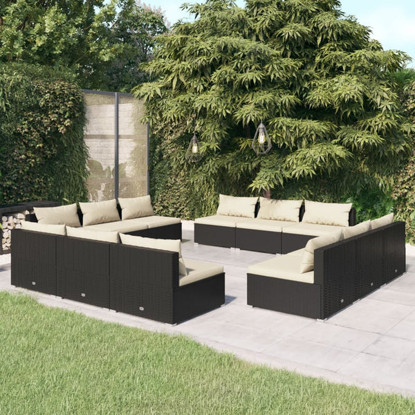 vidaXL 12-Piece Garden Lounge Set with Cushions Poly Rattan Black