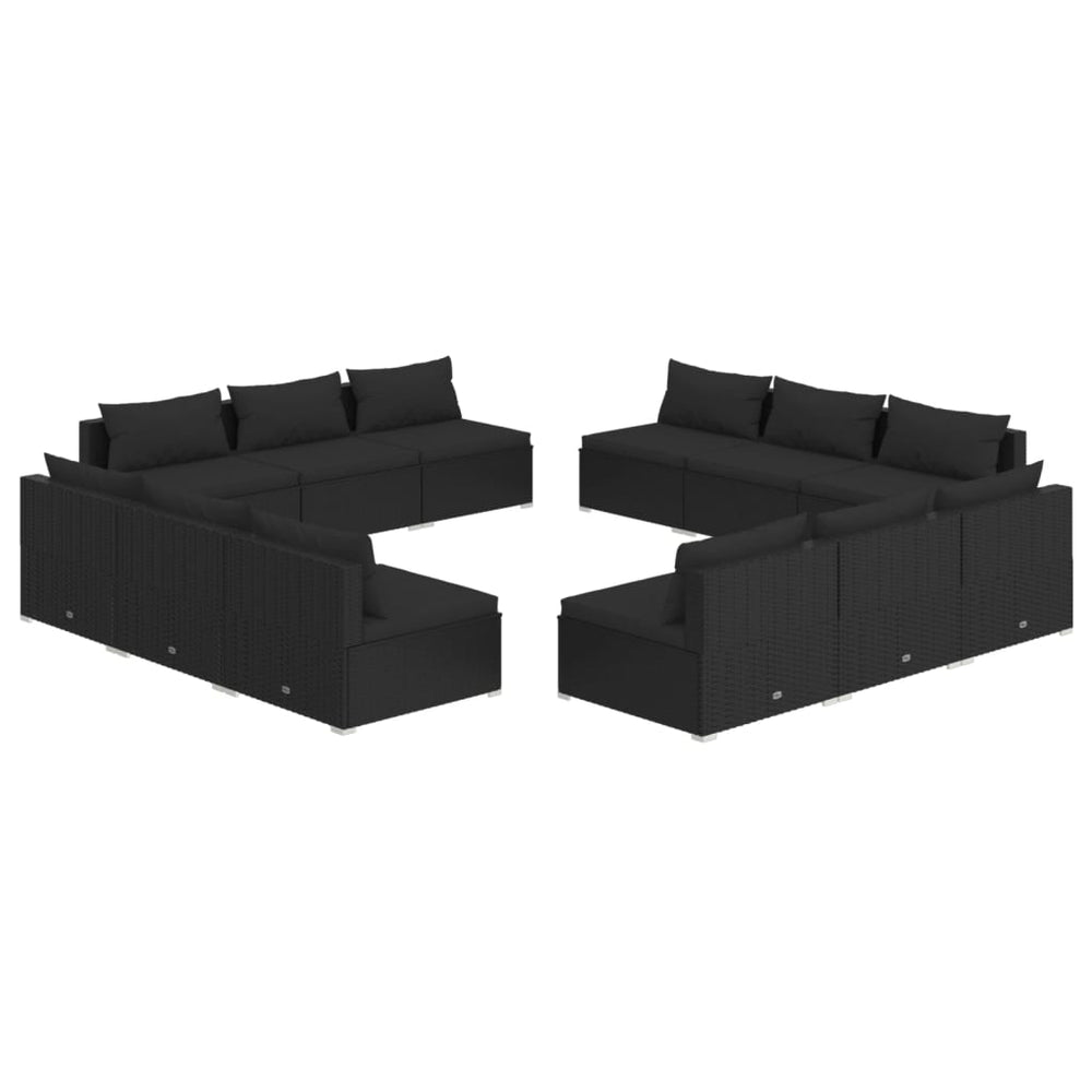 vidaXL 12-Piece Garden Lounge Set with Cushions Poly Rattan Black
