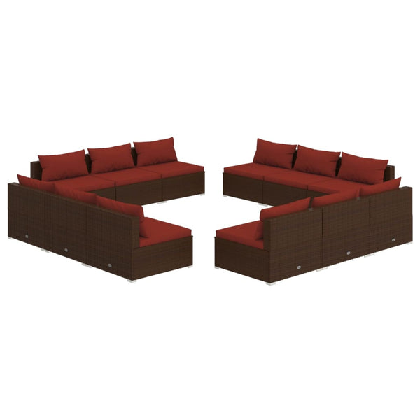 vidaXL 12-Piece Garden Lounge Set with Cushions Poly Rattan Brown