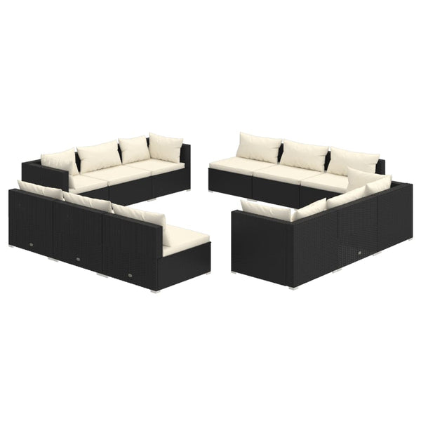 vidaXL 12-Piece Garden Lounge Set with Cushions Poly Rattan Black
