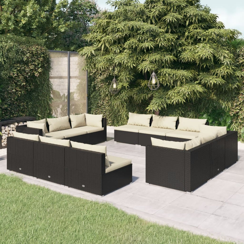 vidaXL 12-Piece Garden Lounge Set with Cushions Poly Rattan Black
