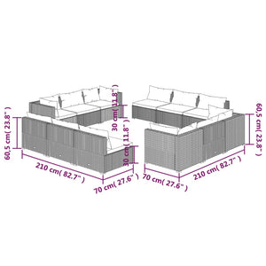 vidaXL 12-Piece Garden Lounge Set with Cushions Poly Rattan Black