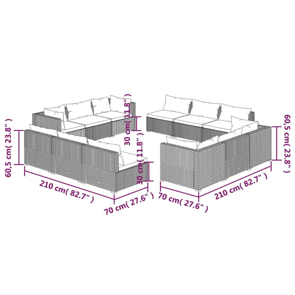 vidaXL 12-Piece Garden Lounge Set with Cushions Poly Rattan Black