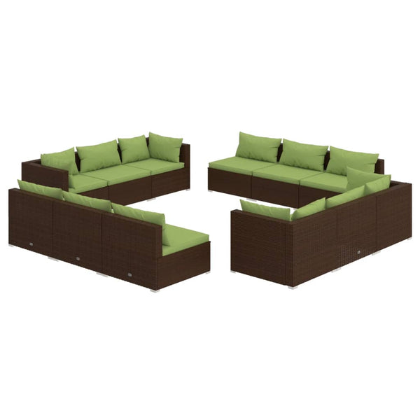 vidaXL 12-Piece Garden Lounge Set with Cushions Poly Rattan Brown