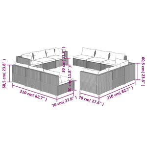 vidaXL 12-Piece Garden Lounge Set with Cushions Poly Rattan Brown