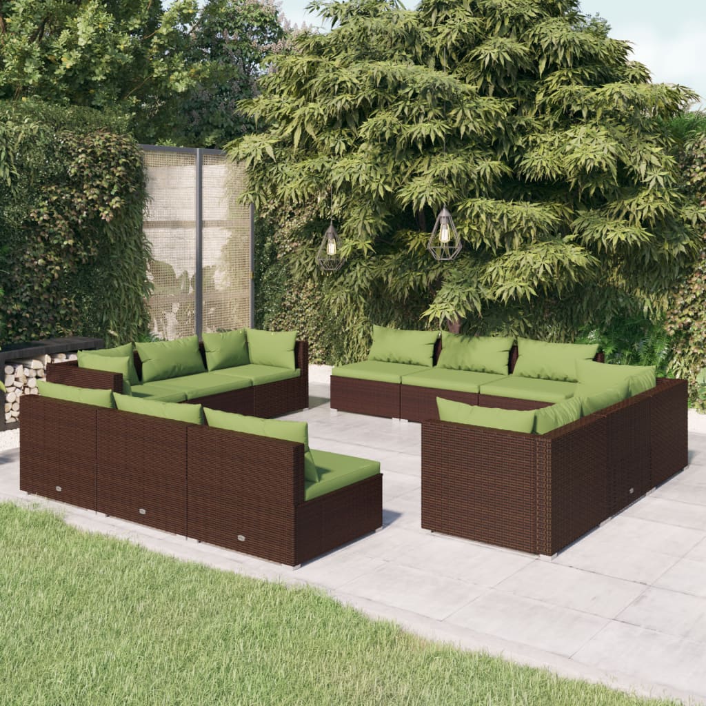 vidaXL 12-Piece Garden Lounge Set with Cushions Poly Rattan Brown