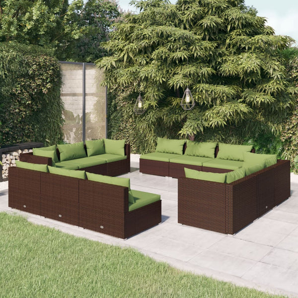 vidaXL 12-Piece Garden Lounge Set with Cushions Poly Rattan Brown