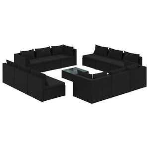 vidaXL 13-Piece Garden Lounge Set with Cushions Poly Rattan Black