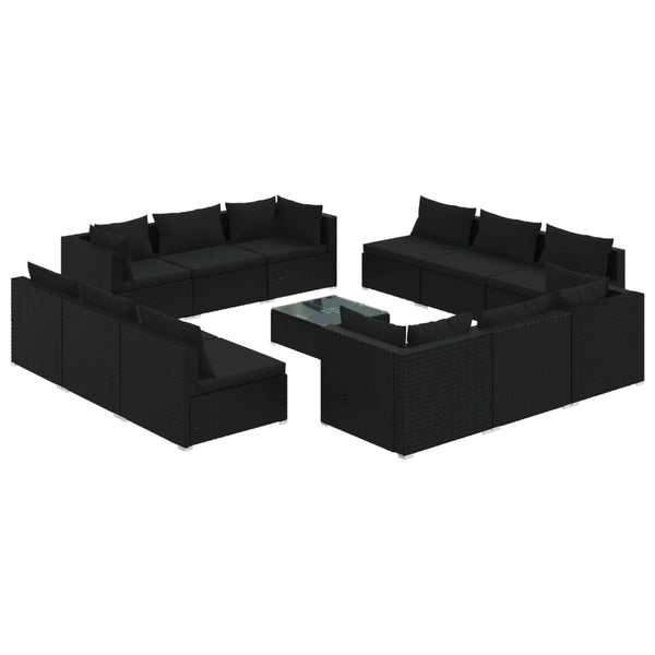 vidaXL 13-Piece Garden Lounge Set with Cushions Poly Rattan Black