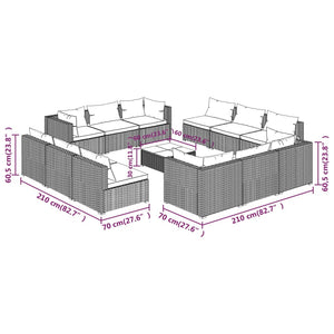 vidaXL 13-Piece Garden Lounge Set with Cushions Poly Rattan Black