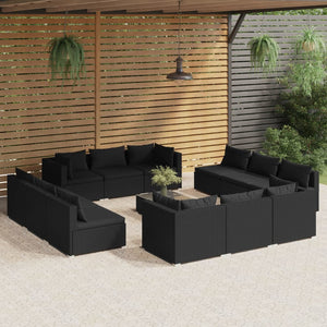vidaXL 13-Piece Garden Lounge Set with Cushions Poly Rattan Black