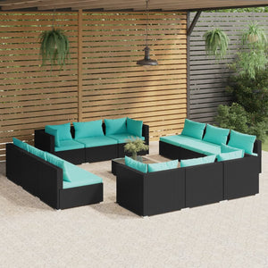 vidaXL 13-Piece Garden Lounge Set with Cushions Poly Rattan Black