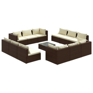 vidaXL 13-Piece Garden Lounge Set with Cushions Poly Rattan Brown