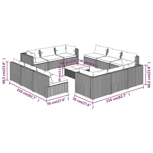 vidaXL 13-Piece Garden Lounge Set with Cushions Poly Rattan Brown