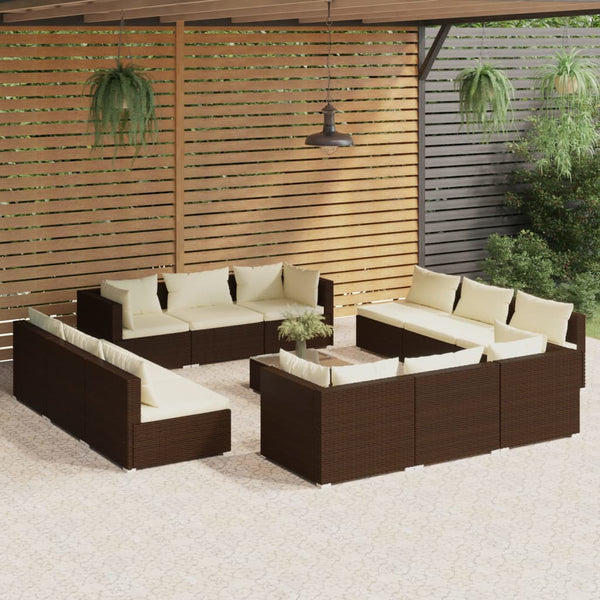 vidaXL 13-Piece Garden Lounge Set with Cushions Poly Rattan Brown