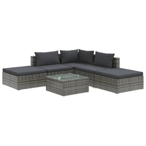 vidaXL 6-Piece Garden Lounge Set with Cushions Poly Rattan Grey