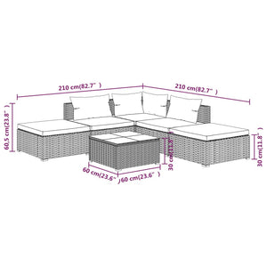 vidaXL 6-Piece Garden Lounge Set with Cushions Poly Rattan Grey