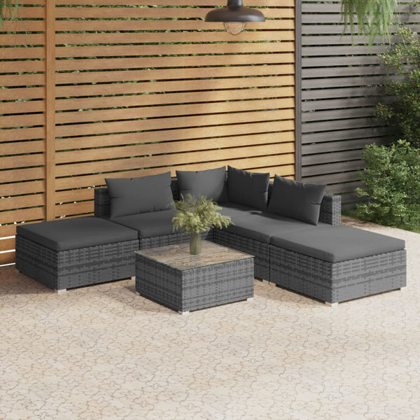 vidaXL 6-Piece Garden Lounge Set with Cushions Poly Rattan Grey