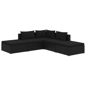 vidaXL 5-piece Garden Lounge Set with Cushions Poly Rattan Black
