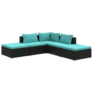 vidaXL 5-piece Garden Lounge Set with Cushions Poly Rattan Black