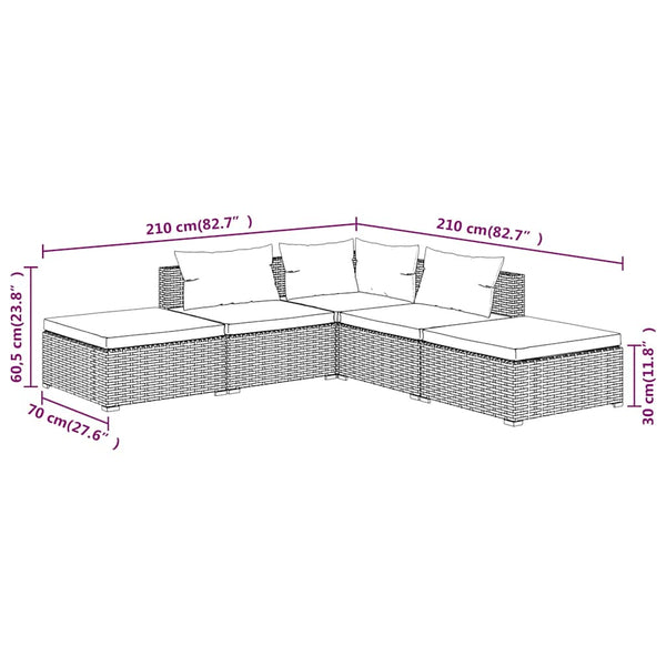 vidaXL 5-piece Garden Lounge Set with Cushions Poly Rattan Black