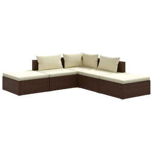 vidaXL 5-piece Garden Lounge Set with Cushions Poly Rattan Brown