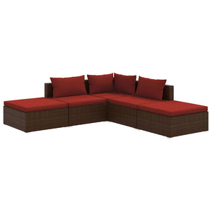 vidaXL 5-piece Garden Lounge Set with Cushions Poly Rattan Brown